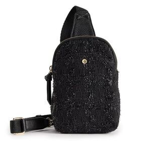 Lauren Conrad Black Tweed Crossbody Handbag with Adjustable Strap NWT